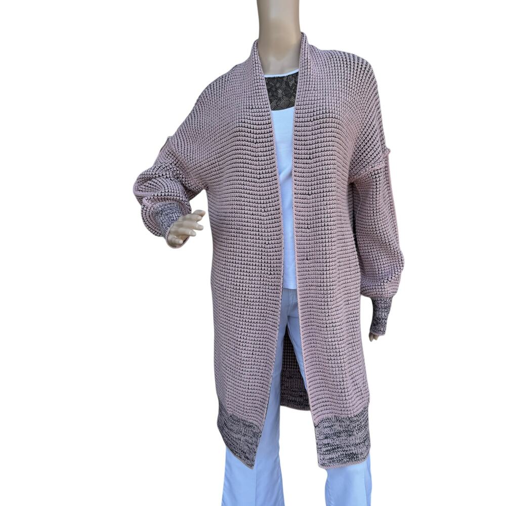 Heather Pink Open Front Duster Cardigan Sweater Long Sleeve Exposed Seam Medium